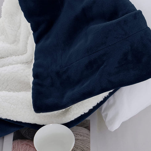 CozyLux Sherpa Fleece Blanket Twin Size Navy Blue 60" x 80" Soft Lightweight Fuzzy Reversible Throws Cozy Warm Thick Plush Blankets Luxury Microfiber Winter Bed Blanket for Camping Couch Sofa Chair