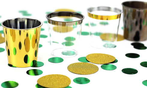 Just Artifacts 1oz Plastic Shot Glasses (120pcs, Metallic Gold Rim)