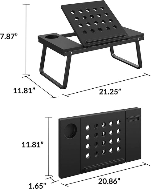 COSCO Folding Laptop, Black w/Cup & Electronic Device Holder, Adjustable & Portable Desk Activity Tray, 1 Pack