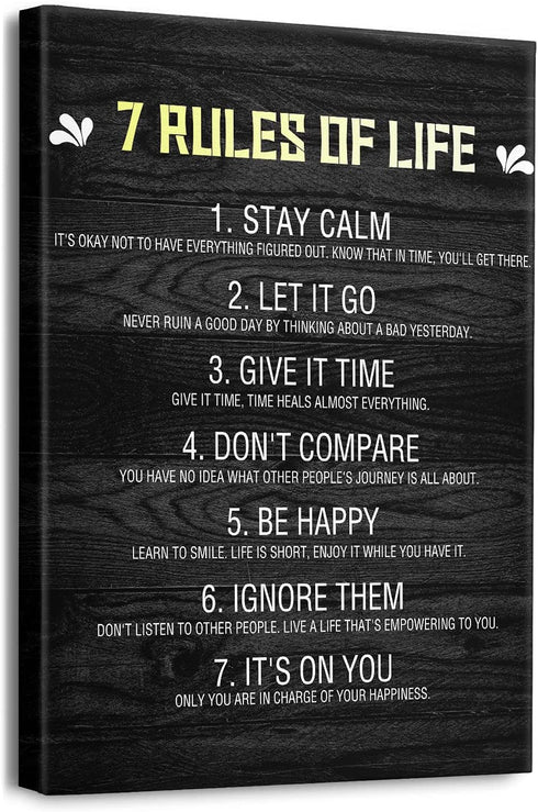 Inspirational Quotes Wall Art for Office 7 Rules of Life Motivational Poster Canvas Prints Framed Positive Affirmations Wall Decor Modern Home Artwork 12" x 16"