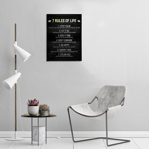 Inspirational Quotes Wall Art for Office 7 Rules of Life Motivational Poster Canvas Prints Framed Positive Affirmations Wall Decor Modern Home Artwork 12" x 16"