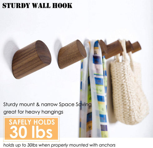 Wall Hooks, Felidio Natural Wood Coat Hooks Wall Mounted (Pack of 2pcs) - Rustic Wall Coat Rack Hat Hooks Robe Hook Entryway Wall Hangers Heavy Duty Hooks for Hanging Towels (Black Walnut)