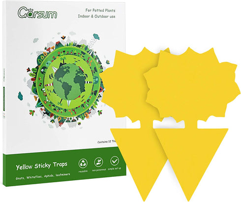 Garsum Fruit Fly Trap Yellow Sticky Fungus Gnat Killer for Indoor and Outdoor Plant Insect Catcher for White Flies,Mosquitos,Fungus Gnats,Flying Insects,12 pcs