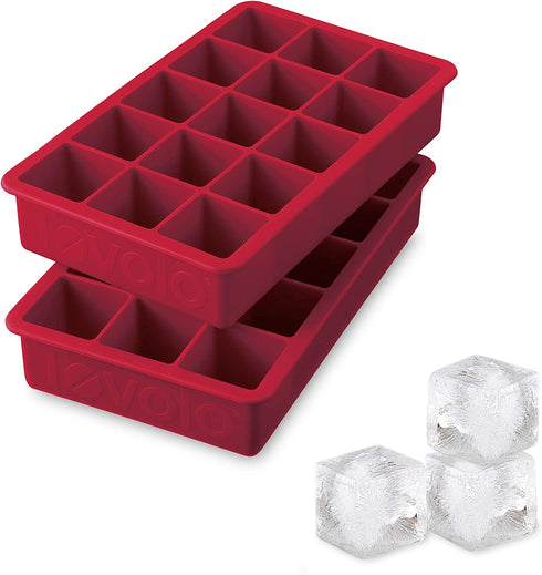 Tovolo Perfect Ice Mold Freezer Tray of 1.25" Cubes for Whiskey Bourbon, Spirits & Liquor, BPA-Free Silicone, Fade Resistant, Set of 2, Cayenne