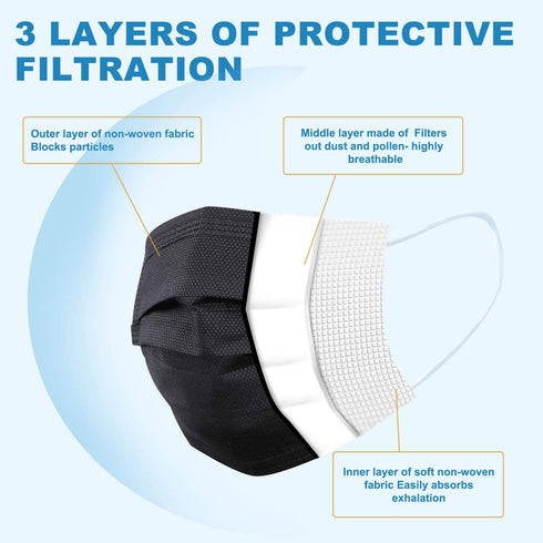 LUCIFER 3-Ply Disposable Face Masks, 100 Pack Individually Wrapped Masks Breathable Non-Woven Protective Cover For Adults