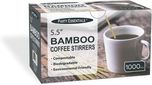 Party Essentials Bamboo 5.5" Coffee Stirrers/Beverage Stir Sticks, 1000-Count, Natural