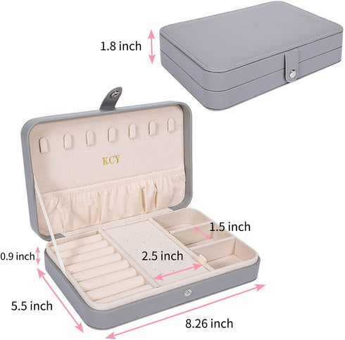 KCY Jewelry Box for Girls Women,Small Travel Jewelry Organizer Case,PU Leather Portable Jewellery Storage Boxes Display Holder for Ring Earrings Necklace Bracelet Bangle , Men Teen Kids Gift, Grey