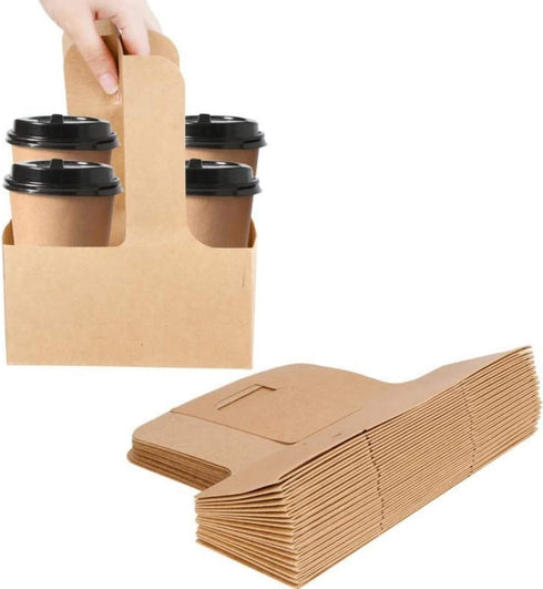 Karderon Kraft Drink Carrier with Handles (40 Pack) - 2 Cups or 4 Cups Assemblable Beverage Cup Carriers Great for All Your Beverage Delivery