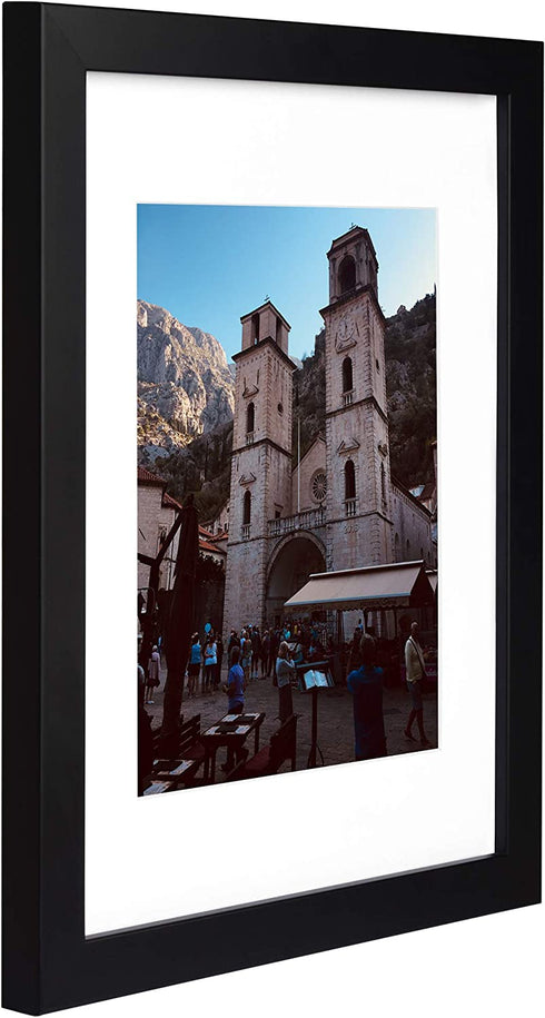Golden State Art, 11x14 Black Photo Wood Frame with Real Glass and White Mat for 8x10 Picture
