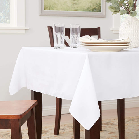 LA Linen Polyester Poplin Washable Square Tablecloth, Stain and Wrinkle Resistant Table Cover 52x52, Fabric Table Cloth for Dinning, Kitchen, Party, Holiday 52 by 52-Inch, White
