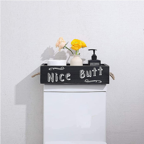 YCOCO Bathroom Decor Box,Country Decor and Farmhouse Bathroom Decor for The Home,Rustic Toilet Tank Tray and Wooden Bathroom Trays and Baskets for Counter,Black