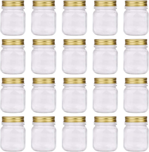 Regular Mouth Mason Jars,Encheng 5oz Clear Glass Jars with Lids(Gold),Small Spice Jars for Herb,Jelly,Jams,Wedding Favors,Shower Favors,Baby Foods,Mini Canning Jars Kitchen Storage Jars 20Pack €¦ €¦