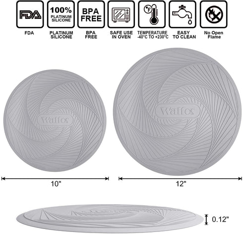 Silicone Microwave Mats, Walfos Heat Resistant Non-Slip Multi-Purpose Microwave Trivet Mat, BPA Free, Dishwasher Safe, Ideal for Microwave, Oven, Hot Pan, Set of 2, Grey