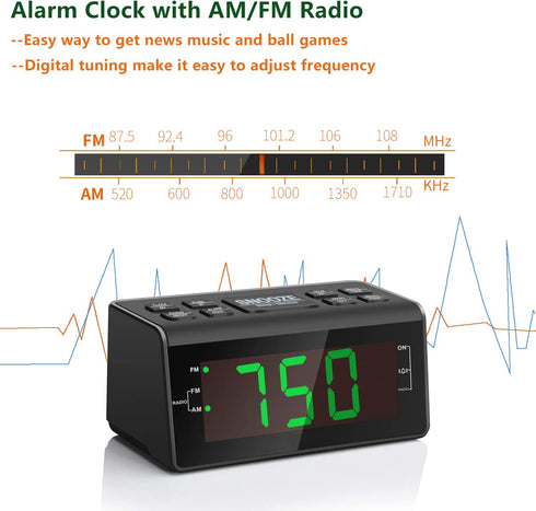 Jingsense Digital Alarm Clock Radio with AM/FM Radio, 1.2? Big Digits Display, Sleep Timer, Dimmer and Battery Backup, Bedside Alarm Clocks with Easy Snooze for Bedrooms, Table, Desk Outlet Powered