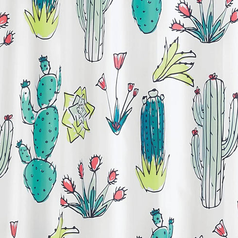iDesign Cactus Fabric Polyester Shower Curtain, 72" x 72" - Green/Multi-Color