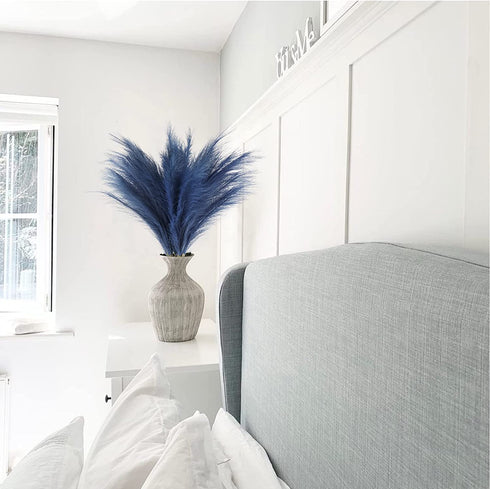 6pcs Faux Pampas Grass, 32.7"/83cm Tall Fluffy Pampas Grass Dried Plants for Vase Filler Living Room Kitchen Boho Decor Blue