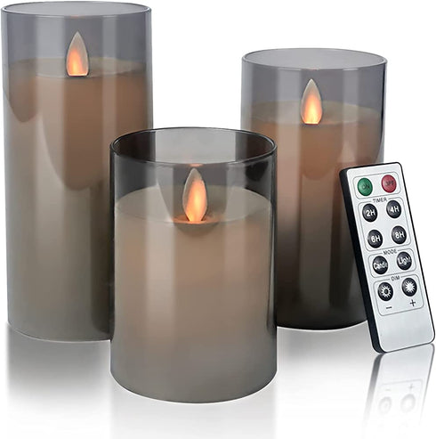 Aignis Flameless Candles Flickering with Remote, Battery Operated Candles Pack of 3 with Timer, Plexiglass LED Candles for Home Table Decor(D: 3"x H: 4"5"6")