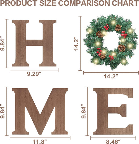 SY Super Bang Prelit Christmas Home Sign Decorations, Rustic Wall Sign Letter with Artificial Christmas Wreath, for Farmhouse Porch Home Office Holiday Decor - Indoor, Wooden.