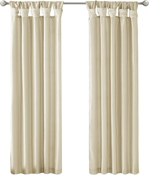 Madison Park Emilia Faux Silk Single Curtain with Privacy Lining, DIY Twist Tab Top, Window Drape for Living Room, Bedroom and Dorm, 50x84, Champagne