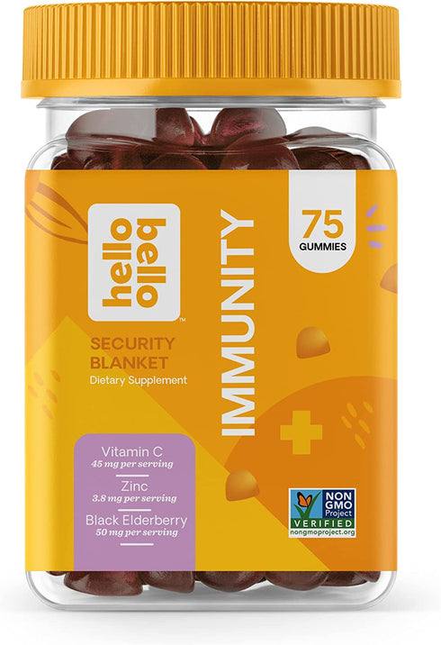 Hello Bello Elderberry Immunity Vitamins I Vitamin C and Zinc Infused Natural Elderflower Flavor Gummies I 45mg Vitamin C, 3.75mg Zinc and 50mg Black Elderberry I 75 Count (1 Pack)