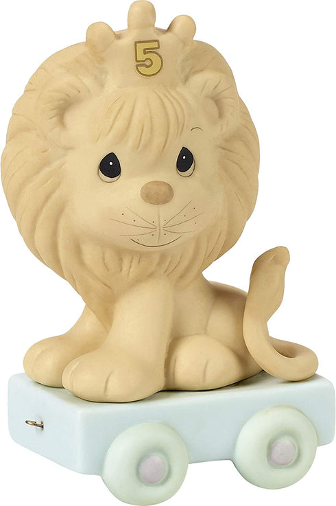 Precious Moments, This Day Is Something To Roar About, Birthday Train Age 5, Bisque Porcelain Figurine, 142025
