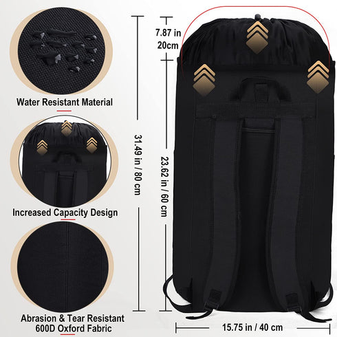 Laundry Bag Backpack for College Students, 100L Large Laundry Bag with Padded Shoulder Straps, 5 Storage Pockets, 1 Mesh Wash Bag, Portable Sturdy Laundry Bag with Handle, Hanging Dorm Backpack Black