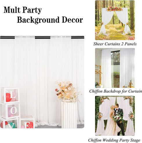 Chiffon Backdrop Curtain-2 Panels 29"x96" Wedding Chiffon Backdrop Drapes Beach Curtains for Living Room Voile Window Curtain Photography Backdrop for Wedding Ceremony (29''x96''x2pcs, White)