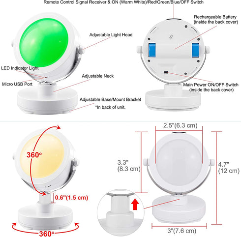 HONGUT Picture Light Rechargeable, LED Accent Lights Indoor, Wireless Puck Light with Remote, 12 Color Changing 9 LED Spotlight with 360°Rotate Light Head, Stick on Art Light for Dartboard, Painting
