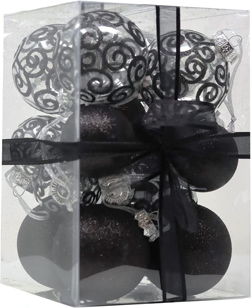 Sleetly Black Christmas Ornaments Shatterproof Ball Tree Decorations, Set of 16