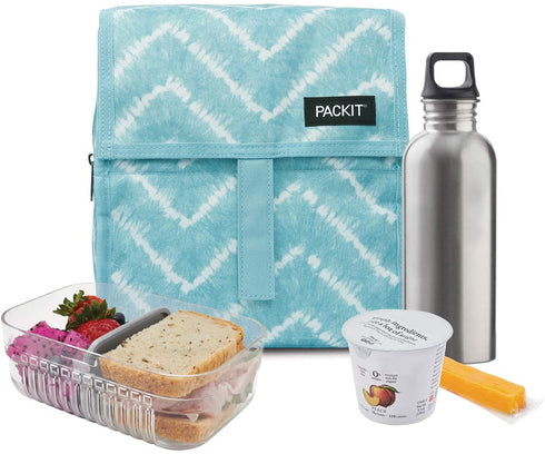 PackIt Freezable Lunch Bag with Zip Closure, Aqua Tie Dye