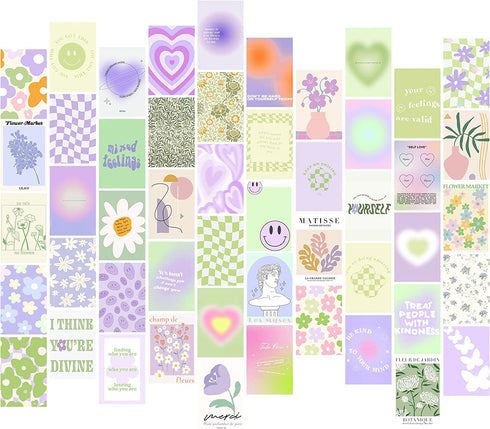 Wall Collage Kit Danish Pastel Aesthetic Posters Preppy Indie Room Decor Peaceful Dorm Photo for Women Teen Girl Gift 4x6 inch 50Pcs ¦