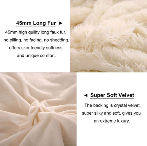 LIFEREVO 2 Pack Shaggy Plush Faux Fur Pillow Shams Fluffy Decorative Pillowcases Zipper Closure (Standard Queen Light Beige)