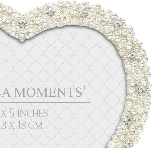 MIMOSA MOMENTS Heart shaped Jewel Picture Frame with Rhinestones (Silver, 5x5)