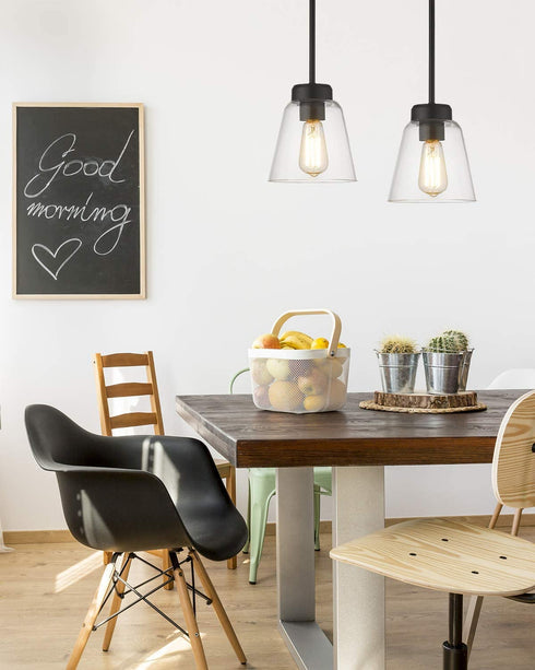 Eapudun Industrial Glass Pendant Light, Single Hanging Pendant Lighting, Matte Black with Clear Glass Shade Classic for Farmhouse, Entryway, Dining Room, Kitchen Island, Foyer , PDA1148-MBK
