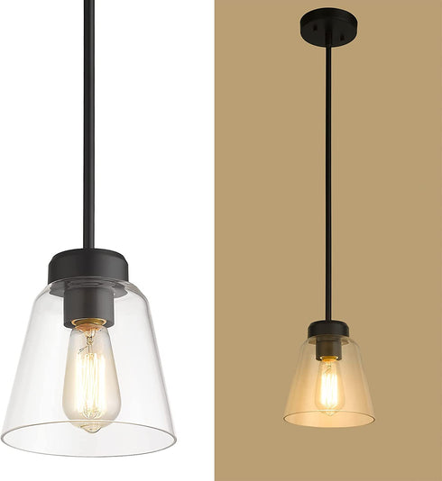 Eapudun Industrial Glass Pendant Light, Single Hanging Pendant Lighting, Matte Black with Clear Glass Shade Classic for Farmhouse, Entryway, Dining Room, Kitchen Island, Foyer , PDA1148-MBK