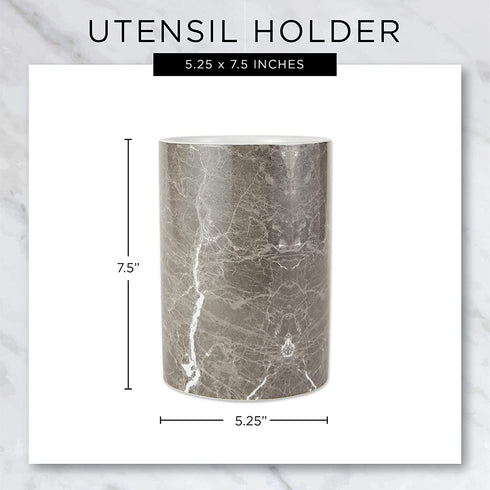 DII Kitchen Accessories Collection Ceramic, Utensil Holder, White Marble