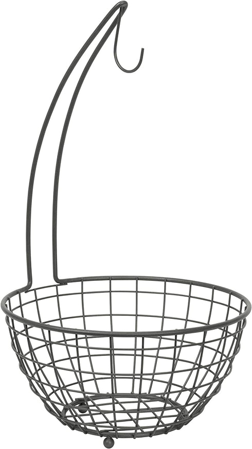 Spectrum Diversified Grid Small Tree & Basket Hanger & Fruit Basket, Produce Saver Banana Holder & Open Wire Fruit Bowl for Kitchen Counter & Dining Table, Industrial Gray