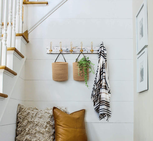 Goodpick 2pack Jute Hanging Basket - 7.87" x 7" Small Woven Fern Hanging Rope Basket Flower Plants Wall Basket Decor Set Boho