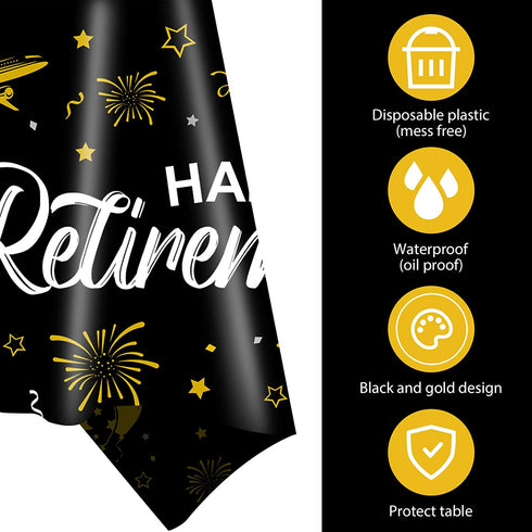 Retirement Party Decorations, 6 Pack Large Size Plastic Happy Retirement Tablecloth Decor for Women Men Retirement Parties