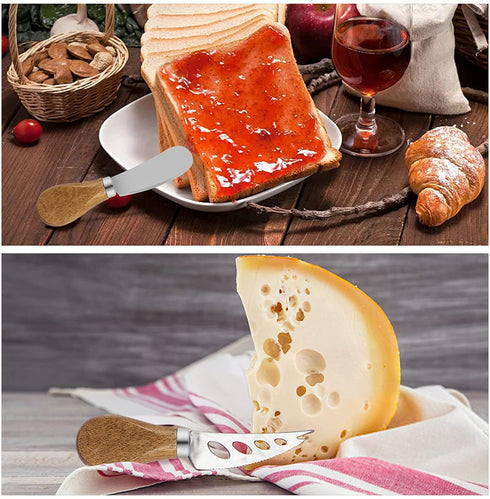 Cheese Knife Set,6pc Stainless Steel Cheese Knives Cutter for Charcuterie Board with Spreader/Slicer/Fork,Charcuterie Utensils with Wood Handle,Exquisite Cheese Butter Tool Collection Gifts Set