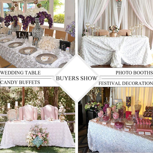White Rosette Tablecloth 50 x 80 Inch Rectangle 3D Floral Table Cloth Table Cover for Birthday Party Table Decorations