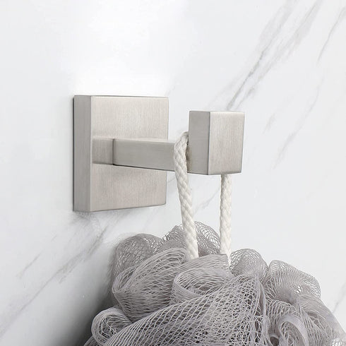 NearMoon Bath Towel Hooks -SUS304 Stainless Steel Square Clothes Robe Hooks Hanger, Heavy Duty Coat Hooks for Bathroom Livingroom Hotel Kitchen Garage, Wall Mounted - 3 Pack (Brushed Nickel)