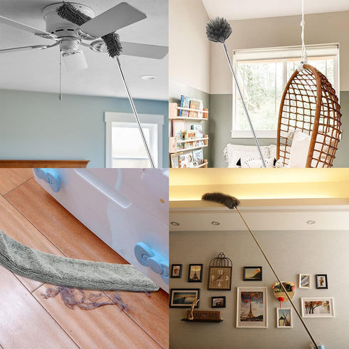 5PCS Microfiber Duster, Feather Duster with 100 Inches Stainless Steel Extension Pole, Reusable Bendable Washable Cobweb Dusters for Cleaning Furniture, Blinds, Cars, Gap, Ceiling Fan, High Ceiling
