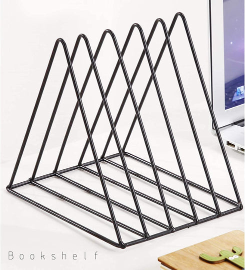 Triangle File Holder,5 Slot Metal Vinyl Record Stand Holder Magazine Newspaper Holder Photography Props for Office Home 2 Pcs (2pc Black)