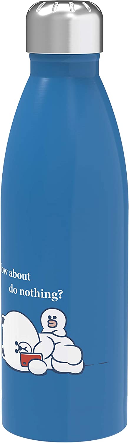 Zak Designs LINE FRIENDS BROWN 17.5 oz Stainless Steel Vacuum Insulated Water Bottle with Leak-Proof Cap Keeps Drinks Cold (17.5 oz, BROWN)