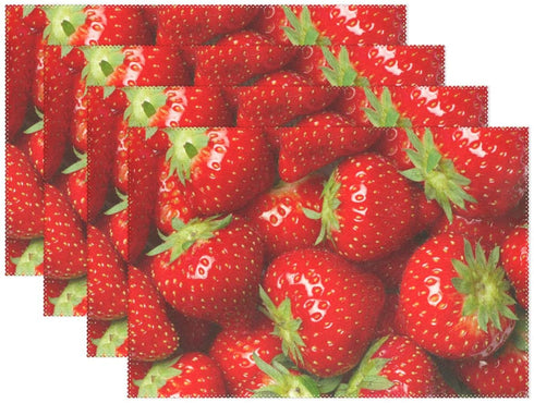 WOZO Red Strawberry Fruit Placemat Table Mat 12" x 18" Polyester Table Place Mat for Kitchen Dining Room 1 Piece