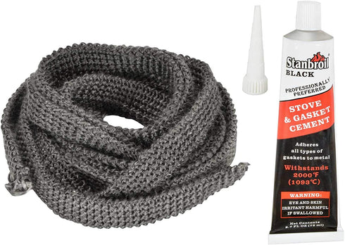 Stanbroil Graphite Impregnated Fiberglass Flat Rope Seal and High Temperature Cement Gasket Kit Replacement for Wood Stoves - 5/8" x 1/8" x 84"