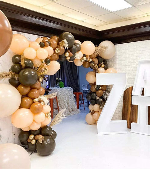 GIHOO Baby Shower Decoration 140Pcs Coffee Brown Balloon Arch Garland Kit Chrome Gold Latex Balloons for Bear Themed Birthday Neutral Wild One 1st Birthday Backdrop Party