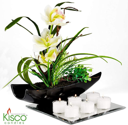 Kisco Genuine Tea Light Candles in Clear Holder Cups Bulk 75 Set. Long Burning 4.5 Hour Unscented, for Mood, Dinners, Parities, Home, Decoration, Wedding, Crafts