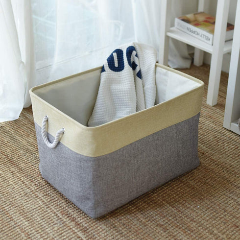 TheWarmHome Large Baskets for Storage Rectangular Basket Decorative Basket Fabric Storage Bin Brown Storage Basket Shoes Basket Towel Basket Cloth Baskets Blanket Storage(Gold&Grey,Large-1 Pack 17.7×13.7×9.8inch)